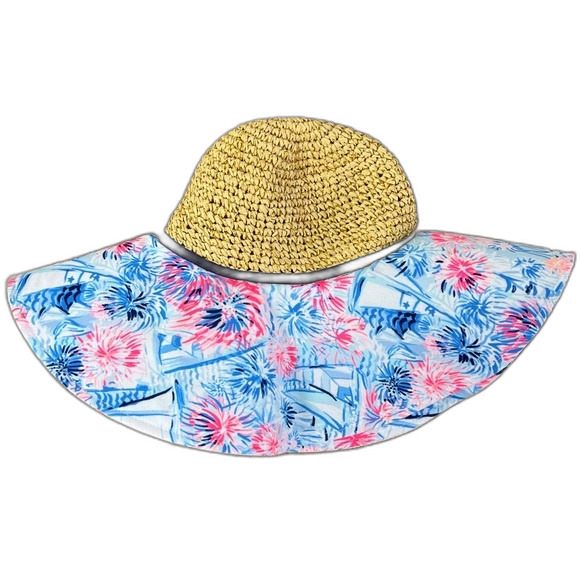 Lilly Pulitzer Sea to Shining Sea Floppy Straw Hat One Size - Picture 3 of 6